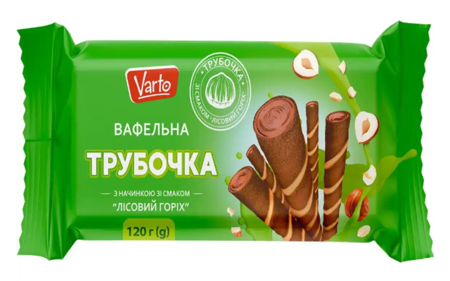 Вафельна трубочка Varto зі смаком лісового горіха, 120г